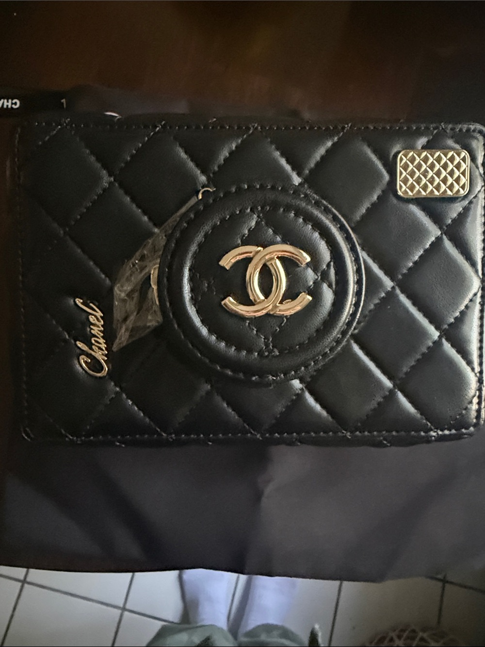 Black Quilted Vanity-Style Mini Crossbody with CC Emblem new - Picture 4 of 4
